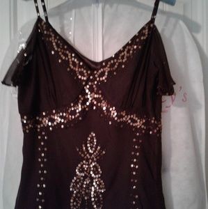 ECI beautiful brown silk lined tank with beading